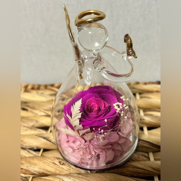 ANLUNOB Preserved Rose Glass Angel Figurine - Picture 3 of 6